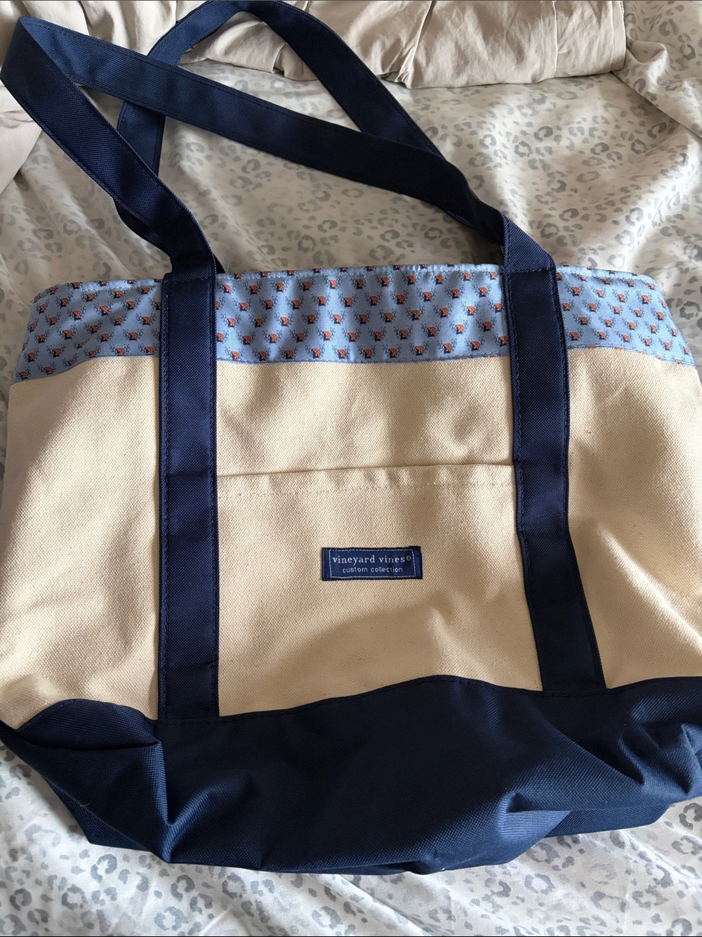 Vineyard Vines Navy, Cream & Light Blue Canvas Tote with Bucknell U. Trim